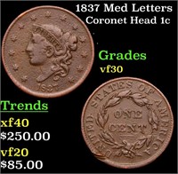 1837 Med Letters Coronet Head Large Cent 1c Grades