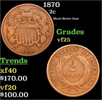 1870 Two Cent Piece 2c Grades vf+