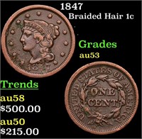 1847 Braided Hair Large Cent 1c Grades Select AU