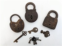 Set of 3 Old Locks with Keys