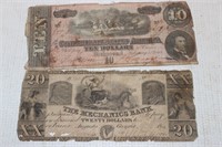 Confederate State of America $10 & $20 Bills