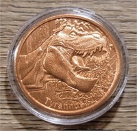 One Ounce Copper Round: Tyrannosaurus