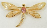 Vintage Dragonfly Pin - Gold, Enameled,