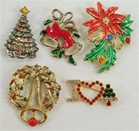 Lot of 5 Vintage Christmas Pins