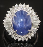 Platinum 7.30 ct Star Sapphire & Diamond Ring