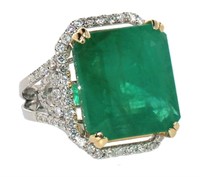 14k Gold 13.88 ct GIA Emerald & Diamond Ring