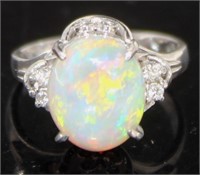 Platinum 4.28 ct Natural Opal & Diamond Necklace