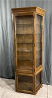 NIce oak lighted curio cabinet with glass shelves