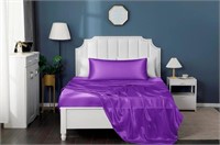 Royal Purple Satin King Bed Sheet Set - 4 Pcs