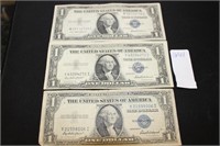 3 - 1935 f silver certificate dollar bills