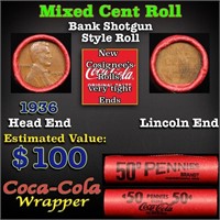 Mixed small cents 1c orig shotgun roll, 1936-p Lin