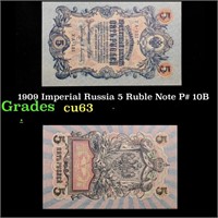 1909 Imperial Russia 5 Ruble Note P# 10B Grades Se