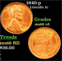 1940-p Lincoln Cent 1c Grades GEM+ Unc RD