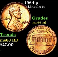 1964-p Lincoln Cent 1c Grades GEM+ Unc RD