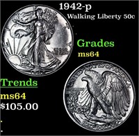 1942-p Walking Liberty Half Dollar 50c Grades Choi