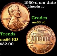 1960-d sm date Lincoln Cent 1c Grades GEM+ Unc RD