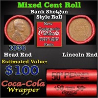 Mixed small cents 1c orig shotgun roll, 1936-p Lin
