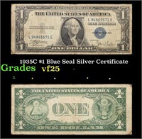 1935C $1 Blue Seal Silver Certificate Grades vf+