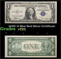 1935C $1 Blue Seal Silver Certificate Grades vf+