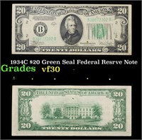 1934C $20 Green Seal Federal Resrve Note Grades vf