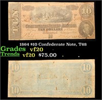 1864 $10 Confederate Note, T68 Grades vf, very fin
