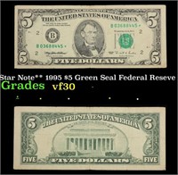 **Star Note** 1995 $5 Green Seal Federal Reseve No