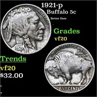 1921-p Buffalo Nickel 5c Grades vf, very fine