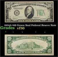 1934A $10 Green Seal Federal Reseve Note Grades vf