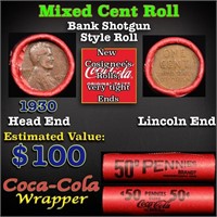 Mixed small cents 1c orig shotgun roll, 1930-p Lin