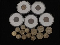 Silver coins and cased pennies