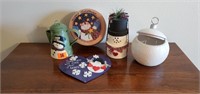Snowman collection, teapot candle holder,