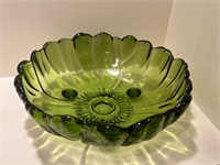 Vtg Indiana Glass Green Footed Bowl Starburst