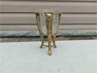 Brass Foot Stand with Crackle Glass Vase Vintage ?