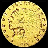 1913 $2.50 Gold Quarter Eagle ABOUT UNCIRCULATED