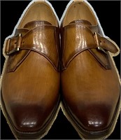 New—Carrucci Monk Strap Buckle Leather Shoes