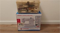 Singer sewing used iob & sewing box w/content