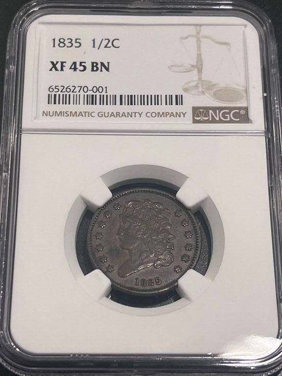 1835 half cent Brown NGC XF45 Price Guide $200
