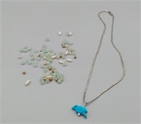 TURQUOISE BIRD NECKLACE AND ASSORTED BEADS