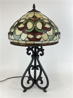 Cast Iron Lamp with Stained Glass Shade