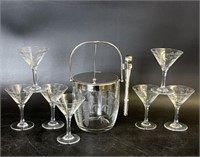 Mid Century Ice Bucket & Cocktail Glasses