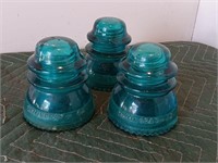 3 Antique Aqua Blue Hemingray 4" Insulators