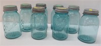 (8) Ball jars with zinc lids circa 1930's.