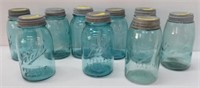 (9) Ball jars with zinc lids circa 1910-1923.