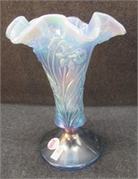 Opalescent blue vase with ruffled edge. Measures: