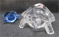 (2) Glass paperweights. Turtle measures 7" long.