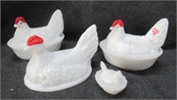 (4) Milk glass hen on nest. Note: One missing