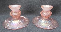 (2) Pink satin candle stick holders.