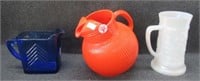 Opalescent mug measures 6" H, pitcher, milk glass