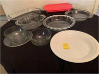 PIE PLATES, 2 GLASS BAKING DISHES