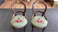 Pair of Victorian armless chairs, needlework
